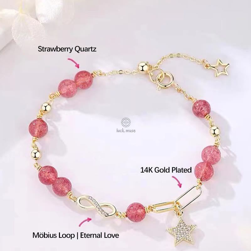Luck Muse 14K Gold Plated Strawberry Quartz Moonstone Eternal Love Bracelet - Image 2