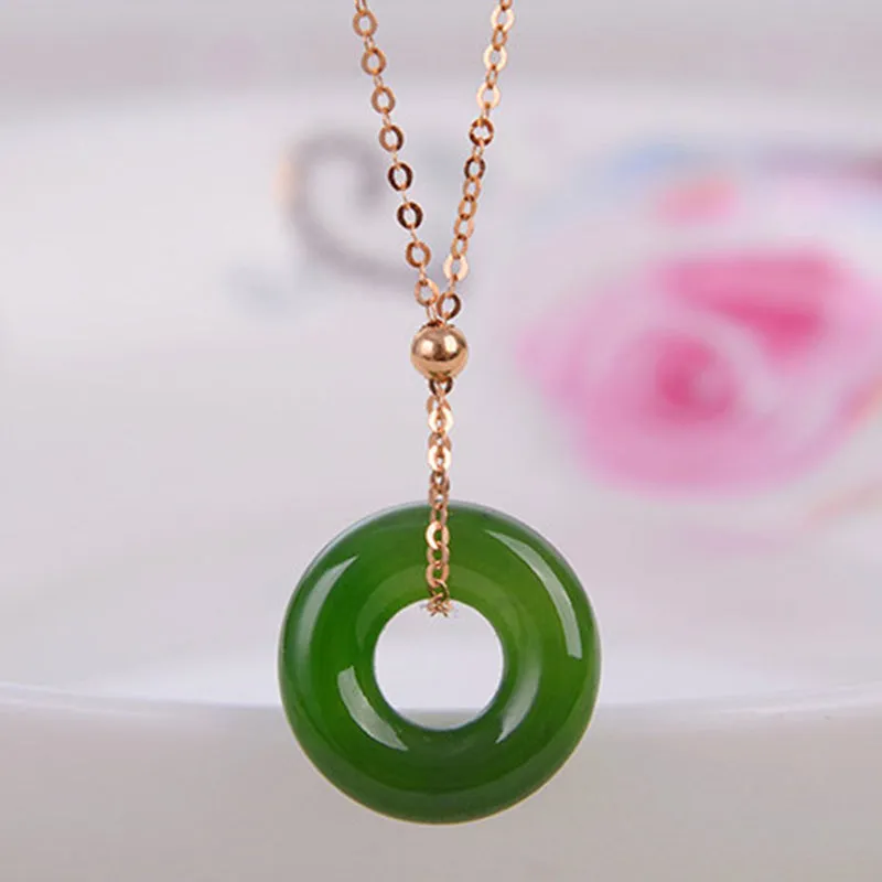 Luck Muse Shop Round Cyan Jade 14K Gold Healing Necklace Pendant - Image 3