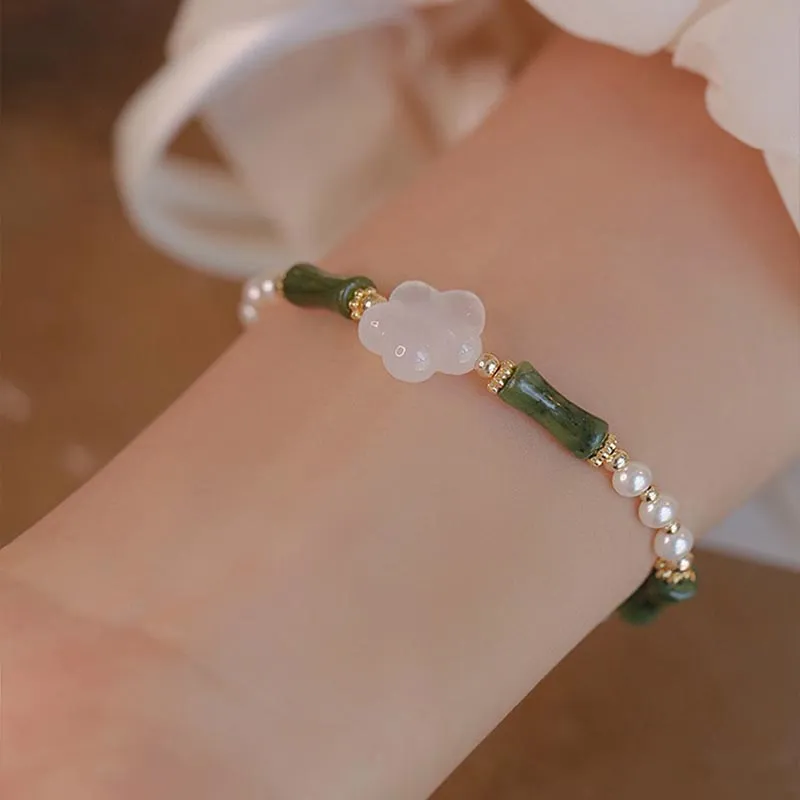 Peridot Agate and Pearl Bracelet with Luck Muse and Bamboo Flower Accents for Peace - Image 5