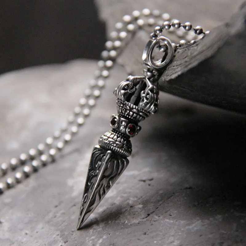 925 Sterling Silver Vajra Pendant Necklace with Spiritual Power - Luck Muse Shop - Image 2