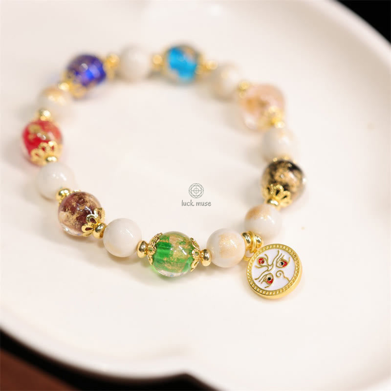 Luck Muse Tibetan Five Wealth God Fortune Charm Bracelet with Liuli Glass Beads, Incense Ash, and Porcelain Beads - Image 10