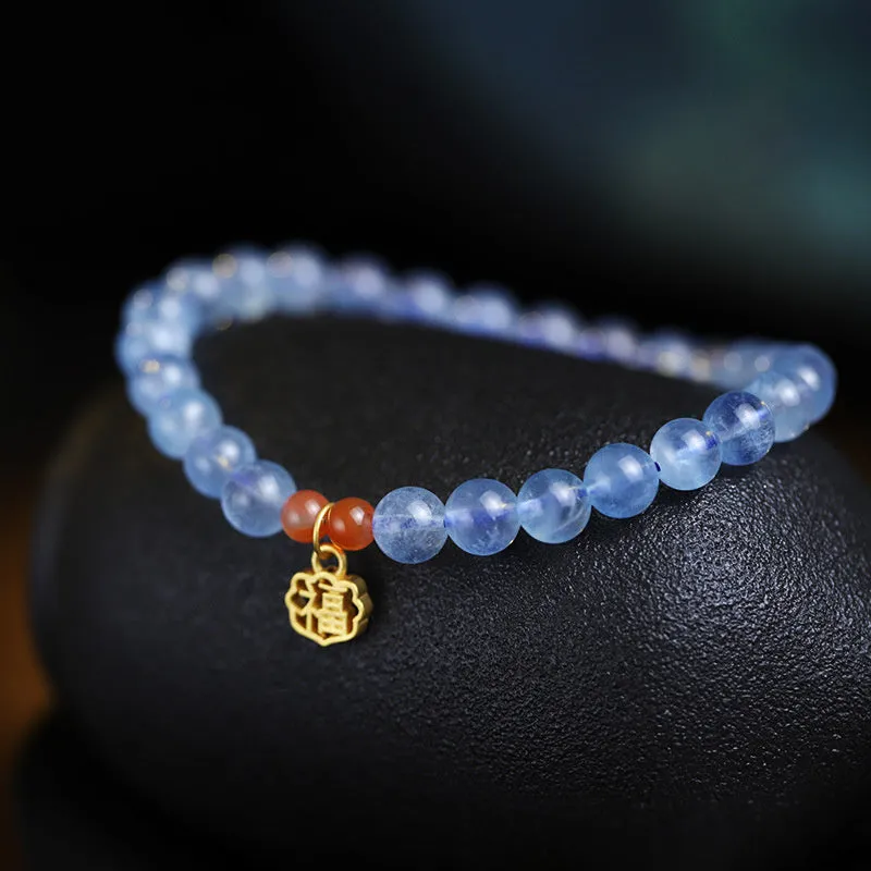 Natural Aquamarine & Red Agate Healing Charm Bracelet - Image 4