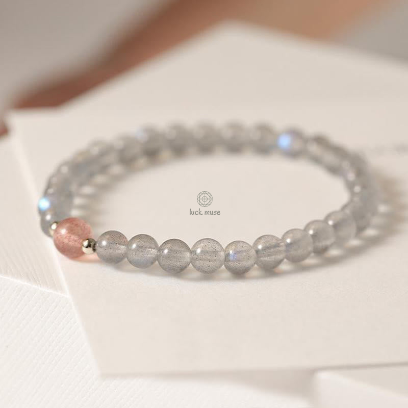 Moonstone Pink Crystal Cinnabar Buddha Bracelet - Image 3