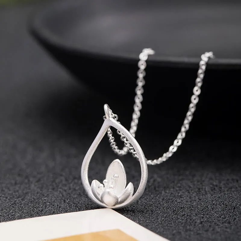 Buddha Lotus Flower 925 Sterling Silver Necklace Pendant for Enlightenment - Image 5