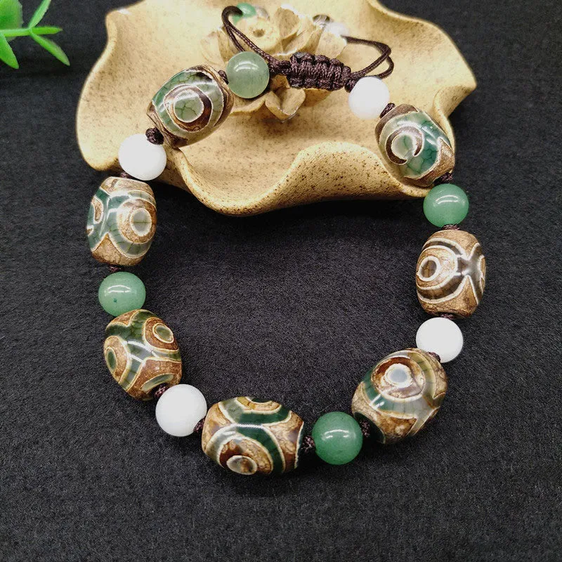 Tibetan Three-eyed Dzi Bead Braided Bracelet for Luck and Protection - Image 4
