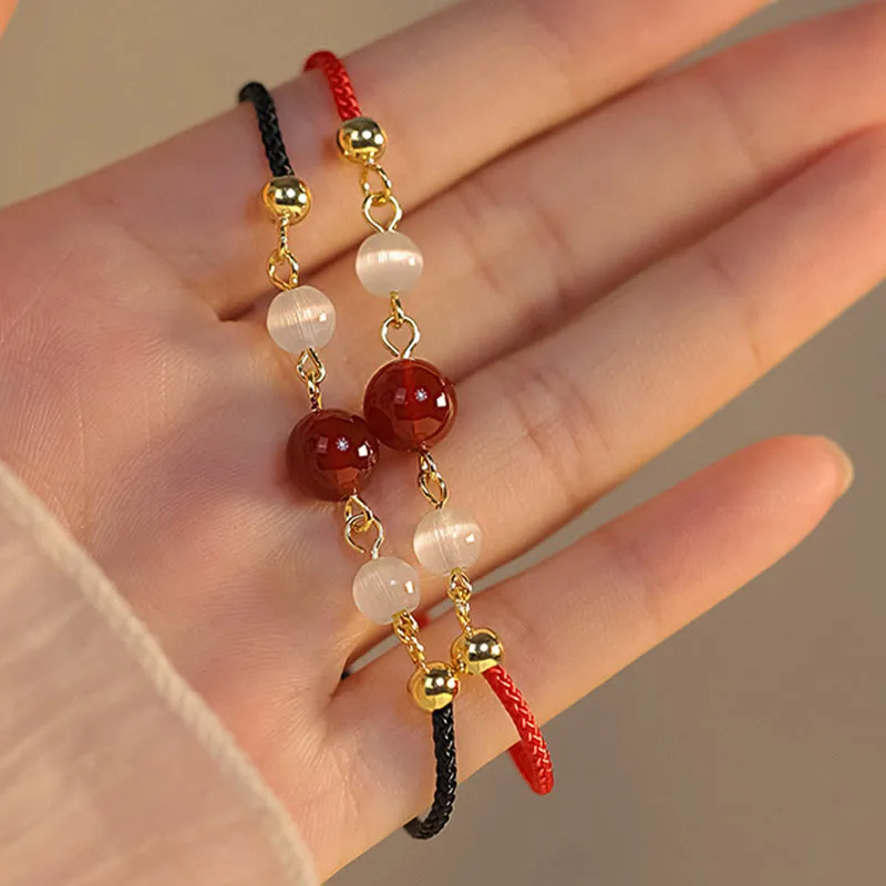 Red Agate and Cat Eye Braided Confidence Bracelet with Luck Muse - Image 9