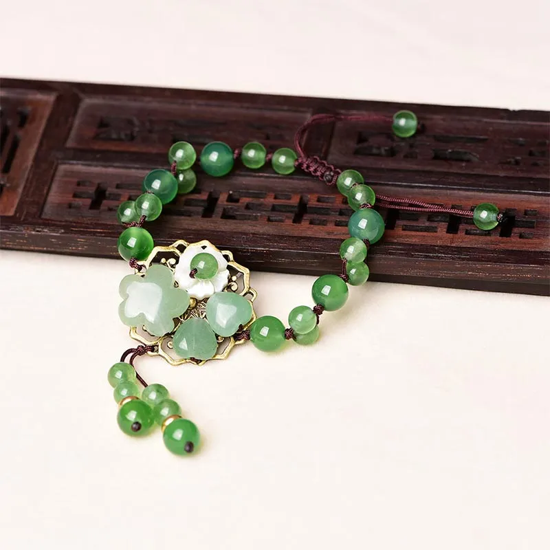Natural Green Jade Green Aventurine Luck Dangling Flower Bracelet - Image 15