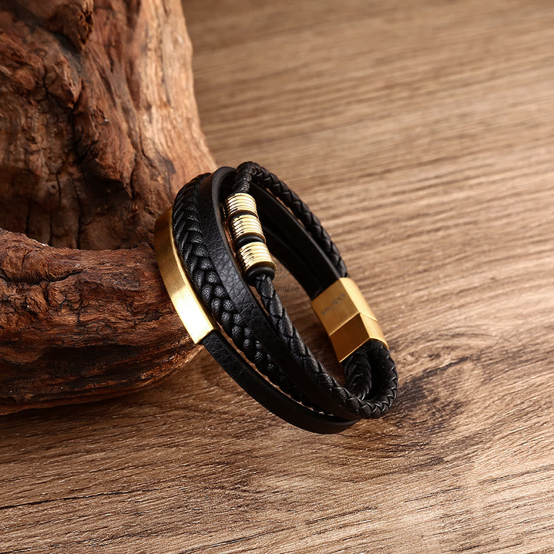 Braided Leather Bracelet with Titanium Steel, Magnetic Buckle, and Balance Feature - Image 14
