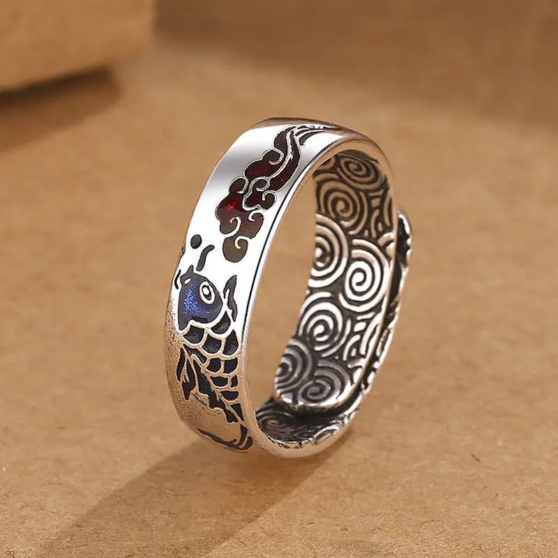 Koi Fish Auspicious Cloud Design Luck Muse Luck Wealth Ring