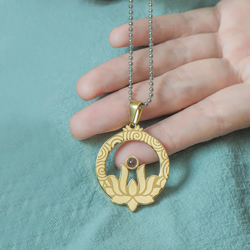 Luck Muse Lotus Titanium Steel Shurangama Mantra Necklace Pendant with Enlightenment Projection - Image 16