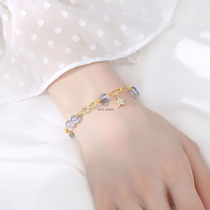 Luck Muse 14K Gold Plated Strawberry Quartz Moonstone Eternal Love Bracelet - Image 11