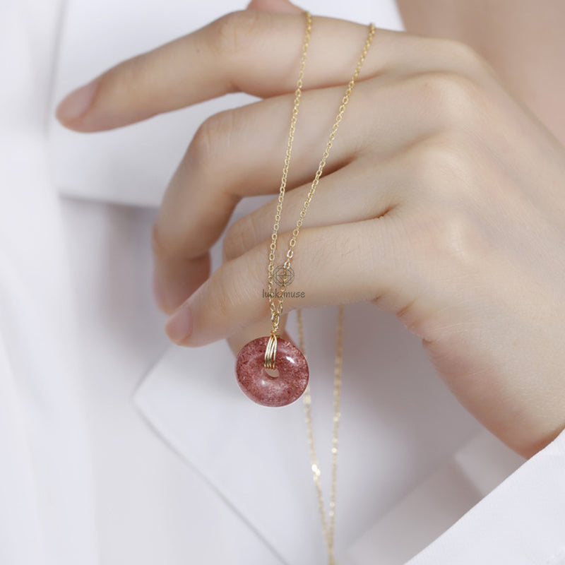 Luck Muse 925 Sterling Silver Strawberry Quartz Healing Necklace - Image 3