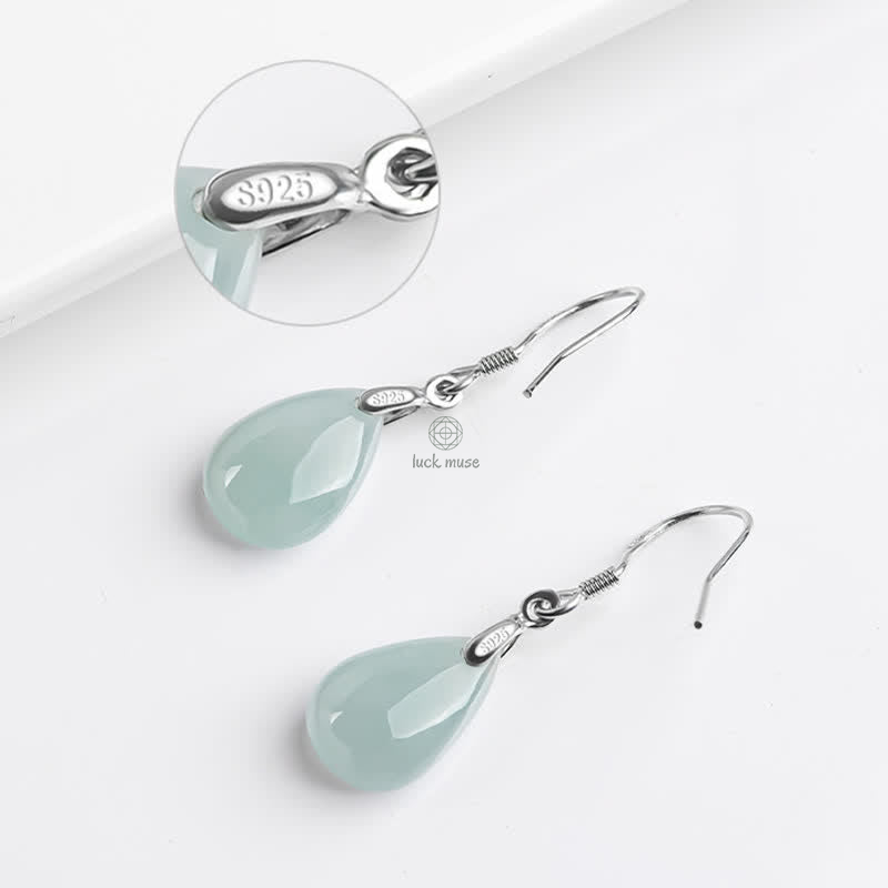 925 Sterling Silver Jade Water Drop Pattern Earrings for Luck and Prosperity with Luck Muse Touch - Image 8