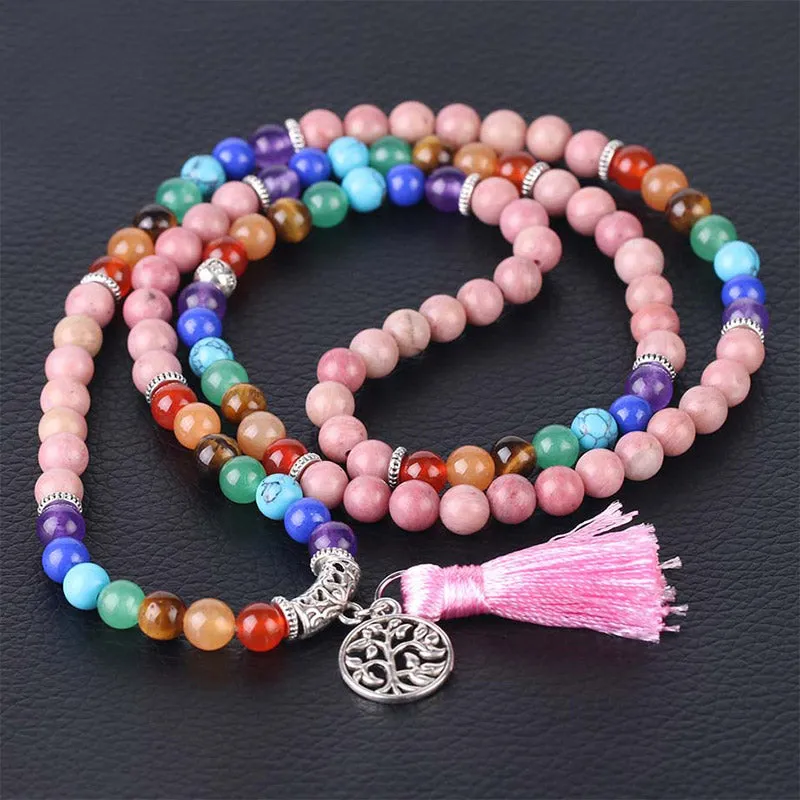 Luck Muse 108 Rose Quartz Blue Crystal Lazulite Healing Beads Bracelet - Image 4