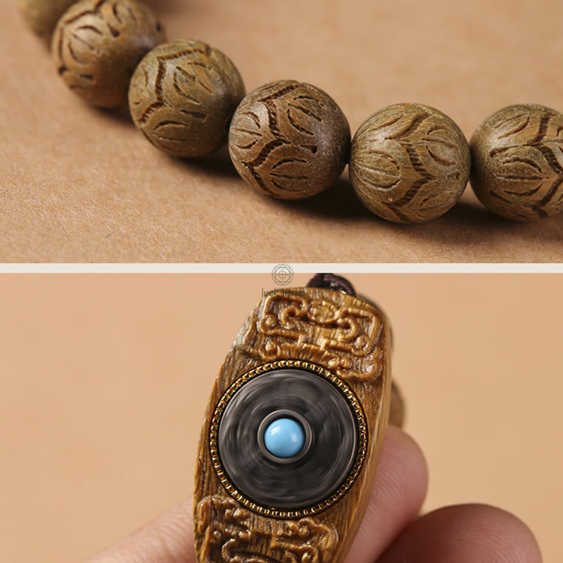 Green Sandalwood and Ebony Wood Luck Muse Om Mani Padme Hum Bracelet - Image 6