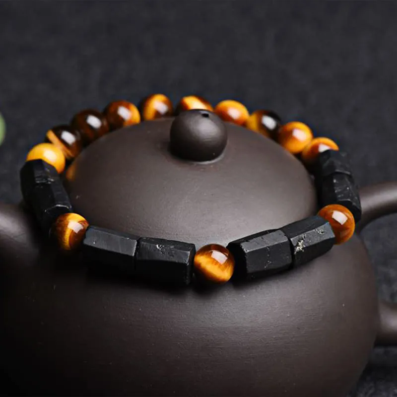 Natural Black Tourmaline Tiger Eye Bracelet - Image 3