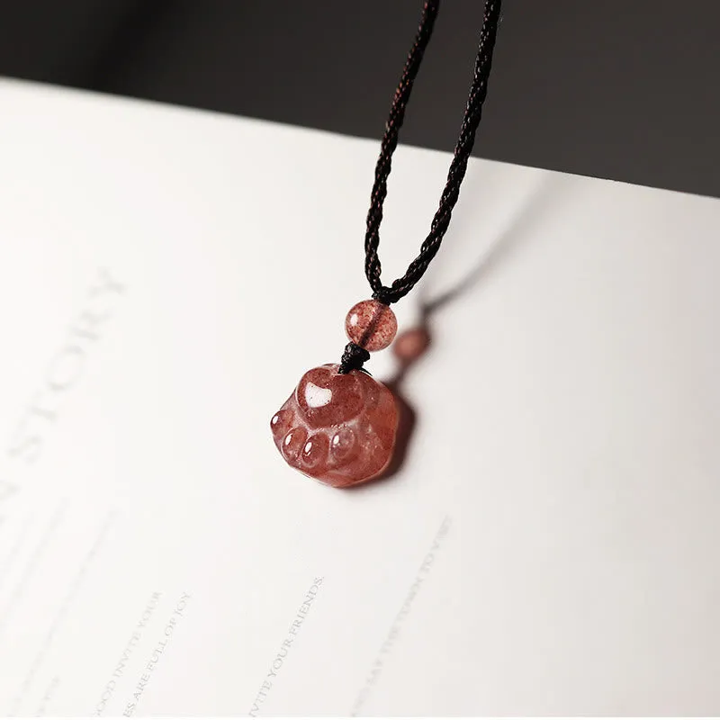 Luck Muse Strawberry Quartz Cat Paw Healing Necklace