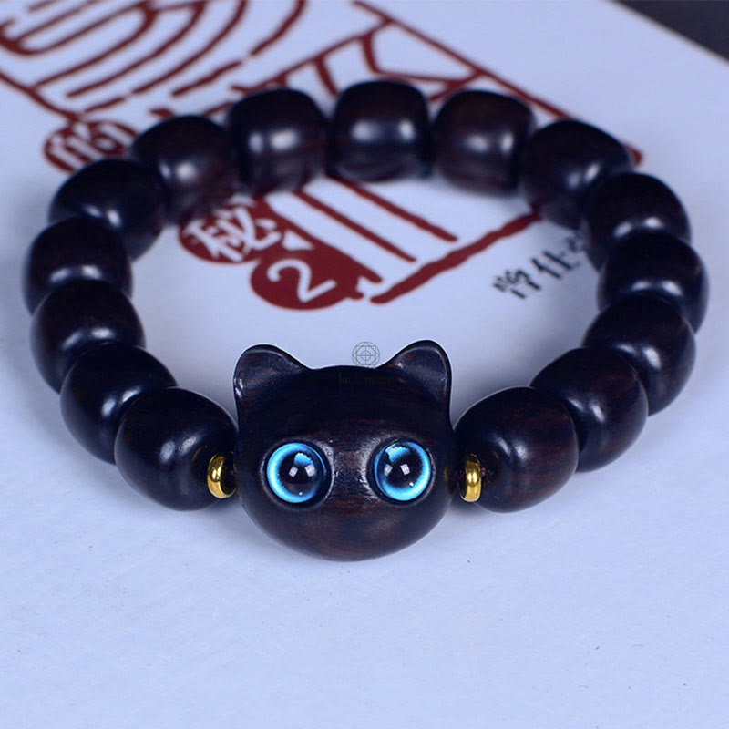Luck Muse Ebony Wood and Liuli Glass Cat Charm Bracelet - Image 16