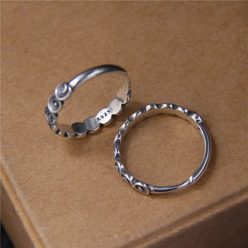 925 Sterling Silver Buddha Auspicious Clouds Engraved Ring - Image 5