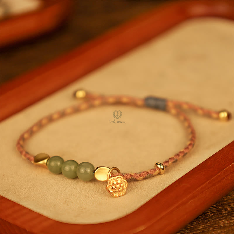 Handcrafted Hetian Jade Lotus Charm Bracelet - Luck Muse Lucky Braided Bracelet - Image 10