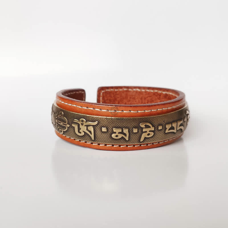 Luck Muse Om Mani Padme Hum Dragon Phoenix Copper Leather Peace Cuff Bracelet Set - Image 10