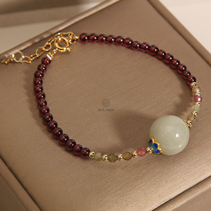 Garnet and Jade Beaded Luck Muse Peace Bracelet with Protection Buckle - Image 2
