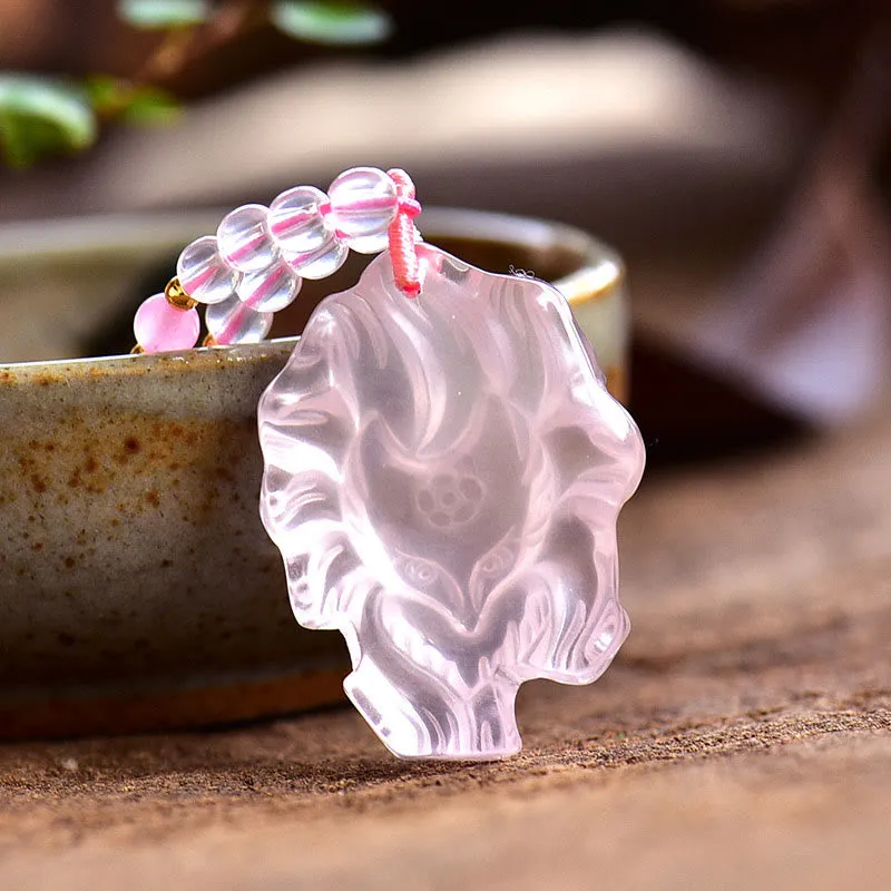 Natural Pink Crystal Nine Tailed Fox Love Necklace Pendant crafted with Luck Muse - Image 3