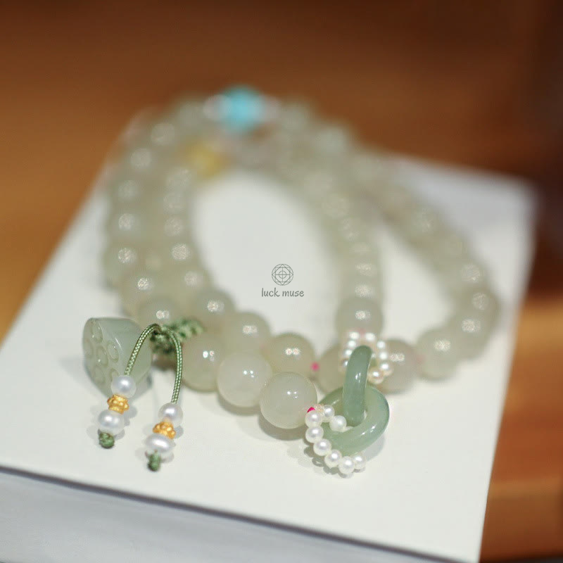Luck Muse 925 Sterling Silver Hetian Jade Double Wrap Bracelet with Lotus Luck Buckle - Image 7
