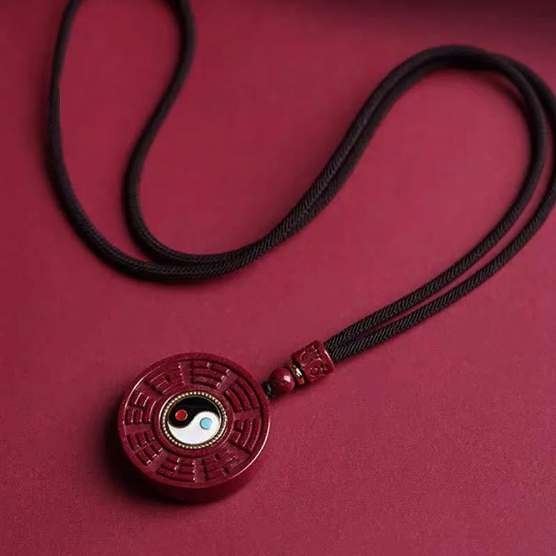 Luck Muse Natural Cinnabar Bagua Rotating Yin Yang Necklace Pendant for Warding Off Evil Spirits - Image 3