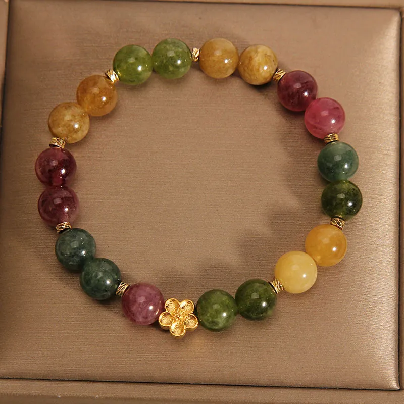 Natural Colorful Tourmaline Golden Flower Bracelet - Image 4