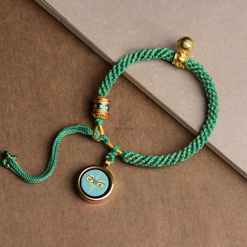 Tibetan Five Deities Wealth Thangka Lucky Prayer Wheel Bell Bracelet - Image 6