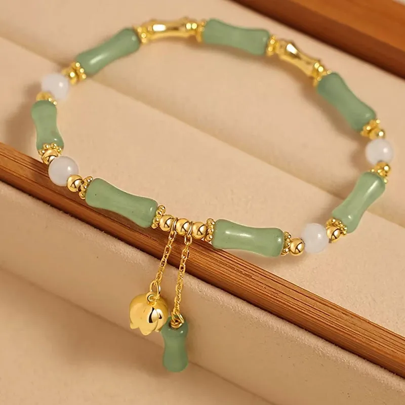 Green Aventurine Charm Bracelet with Bamboo Jade Pattern - Image 2