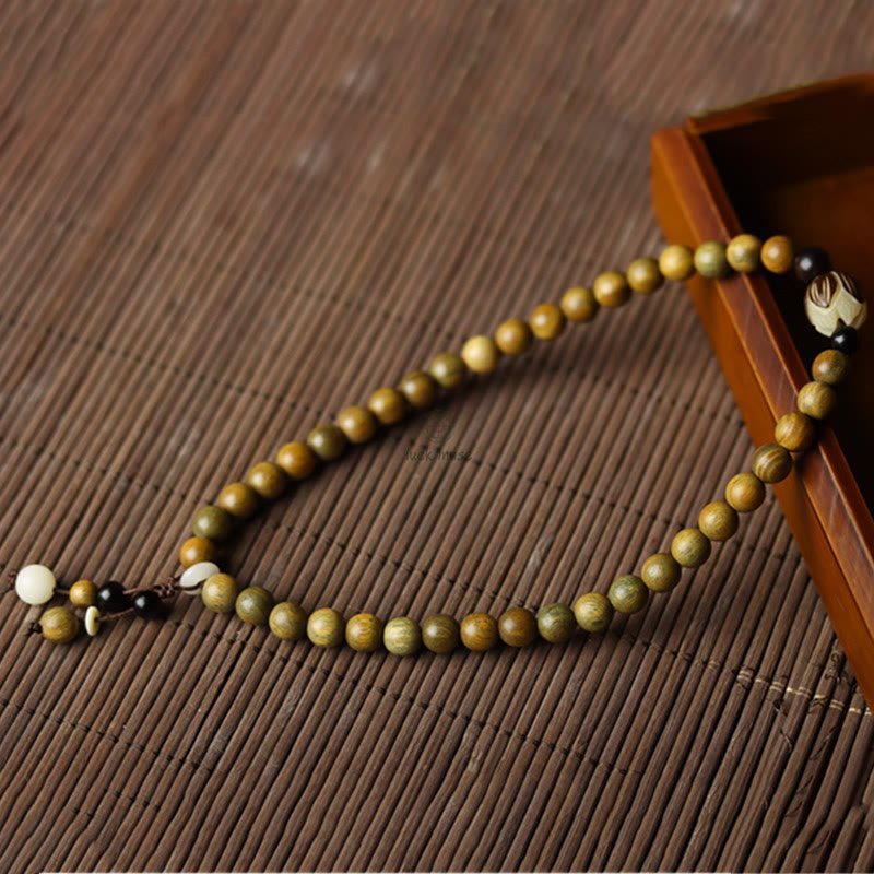 Bodhi Seed and Green Sandalwood Lotus Double Wrap Bracelet - Image 9