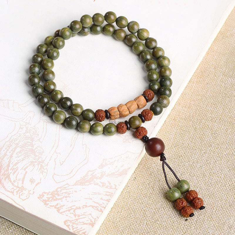 Bodhi Seed Green Sandalwood Lotus Dzi Bead Peace Double Wrap Bracelet by Luck Muse Shop - Image 12