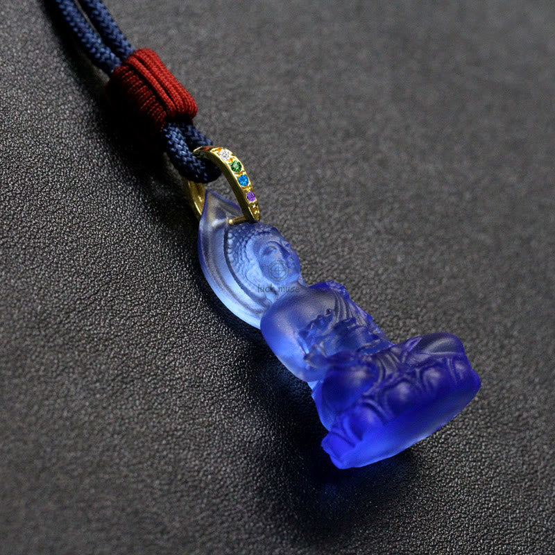 Blue Tathagata Buddha Liuli Crystal Amulet Necklace - Serenity Pendant - Image 17