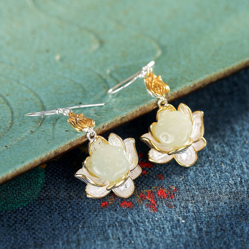Luck Muse Shop 925 Sterling Silver White Jade Protection Harmony Drop Earrings - Image 7