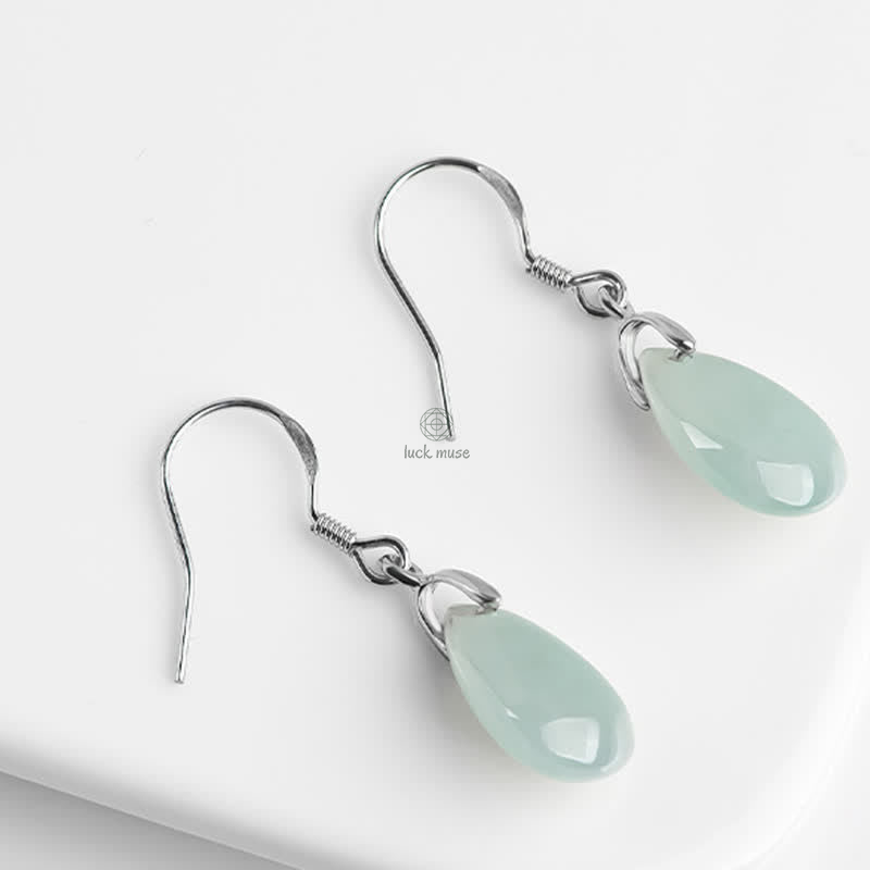 925 Sterling Silver Jade Water Drop Pattern Earrings for Luck and Prosperity with Luck Muse Touch - Image 7