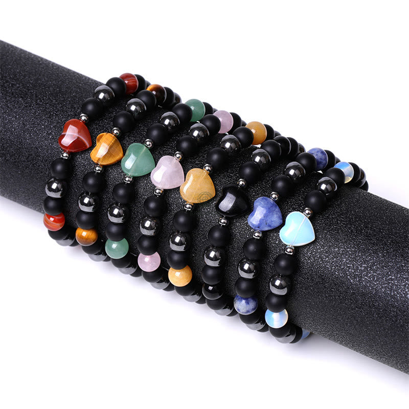 Black Onyx Tiger Eye Crystal Love Heart Protection Bracelet - Image 2