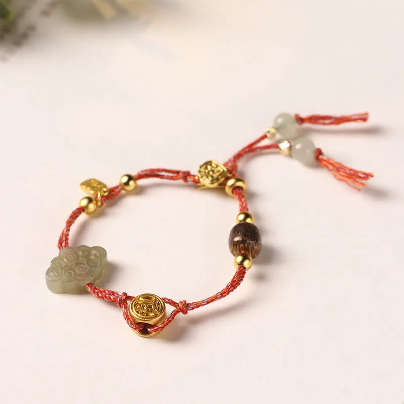 Handmade Hetian Jade Auspicious Clouds Lucky Fu Character Bracelet - Image 9