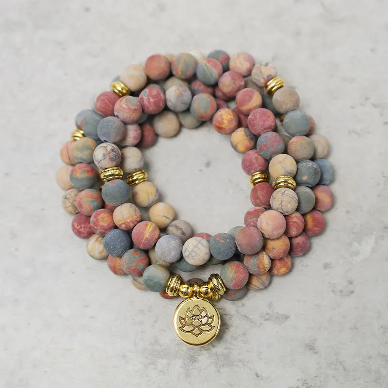 Picasso Jasper Stone 108 Mala Beads Bracelet for Courage and Energy