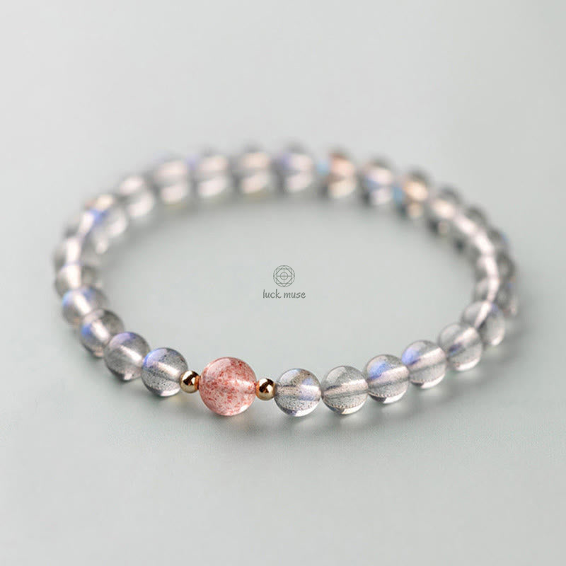 Moonstone Pink Crystal Cinnabar Buddha Bracelet - Image 2