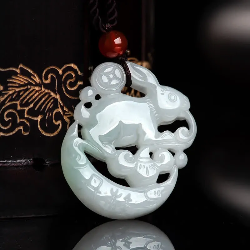 White Jade Crescent Moon Rabbit Year Protection Necklace by Luck Muse Shop - Image 5