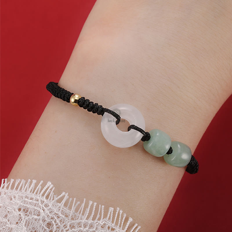 Braided Couple Bracelet Set with Green Aventurine, White Jade, Peace Buckle, and Luck - Image 13