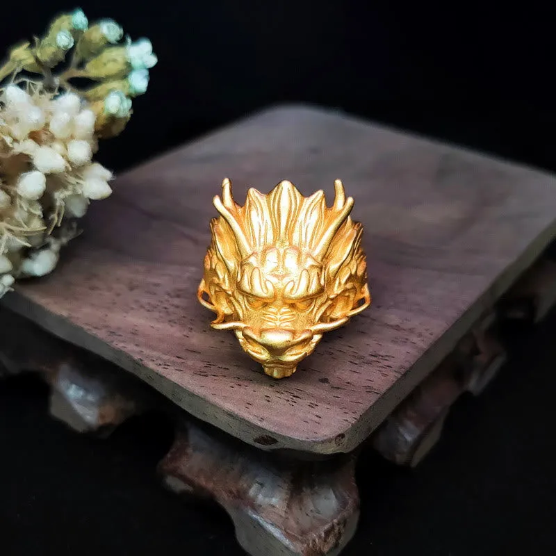 Golden Dragon Protection Ring with Luck Muse Luck