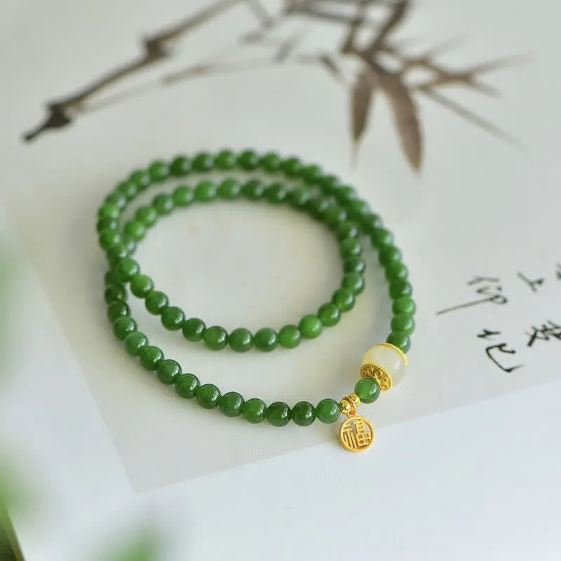 Hetian Cyan Jade Blessing Bracelet - Image 3