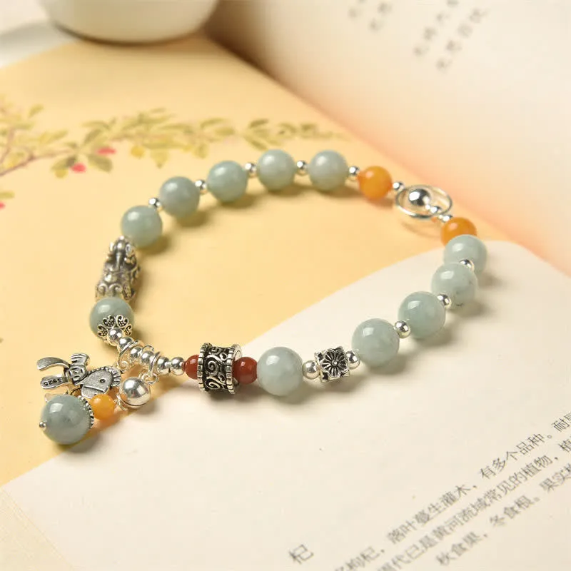 925 Sterling Silver Natural Jade Amber Pixiu Success Bracelet - Image 4