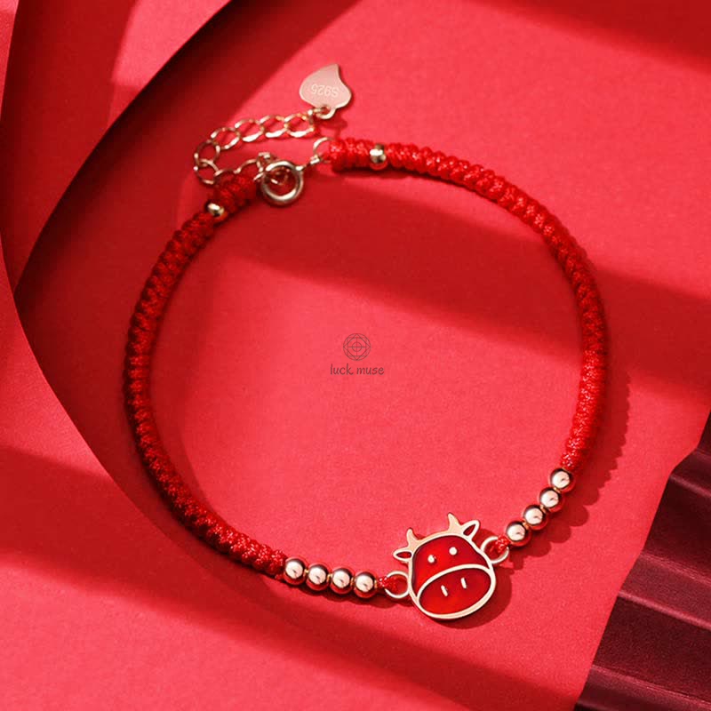 925 Sterling Silver Chinese Zodiac Luck and Faith Red String Bracelet - Image 3
