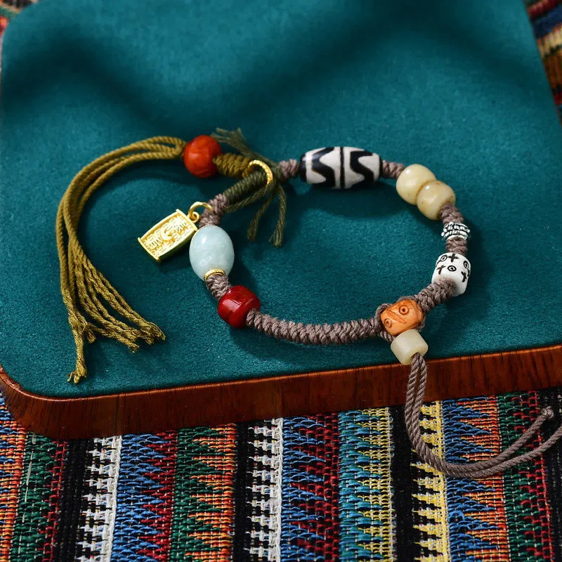 Tibetan Dzi Bead Agate and Yak Bone Wealth Bracelet - Image 19