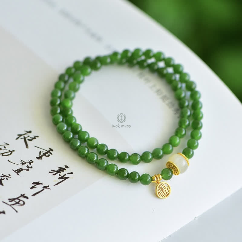 Hetian Cyan Jade Blessing Bracelet - Image 6