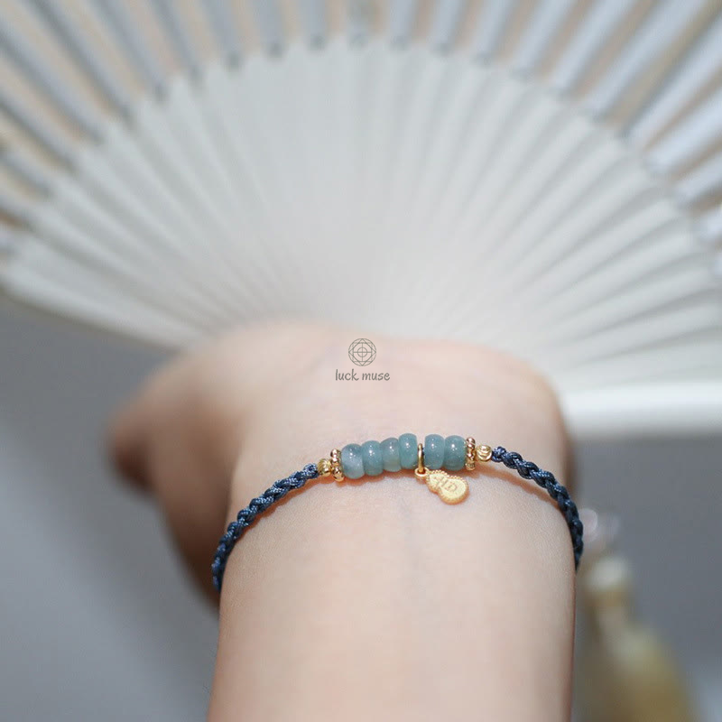 Luck Muse 925 Sterling Silver Natural Jade Gourd Rutilated Quartz Fu Character Lucky Braid Bracelet - Image 4